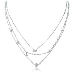 CZ By Kenneth Jay Lane Triple CZ Silver Necklace New